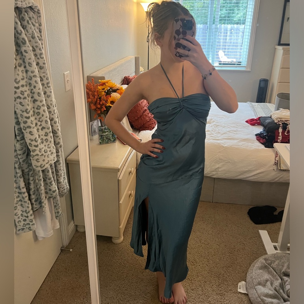 Kindred Spirit Strapless Gathered Bust Midi Dress Blue
